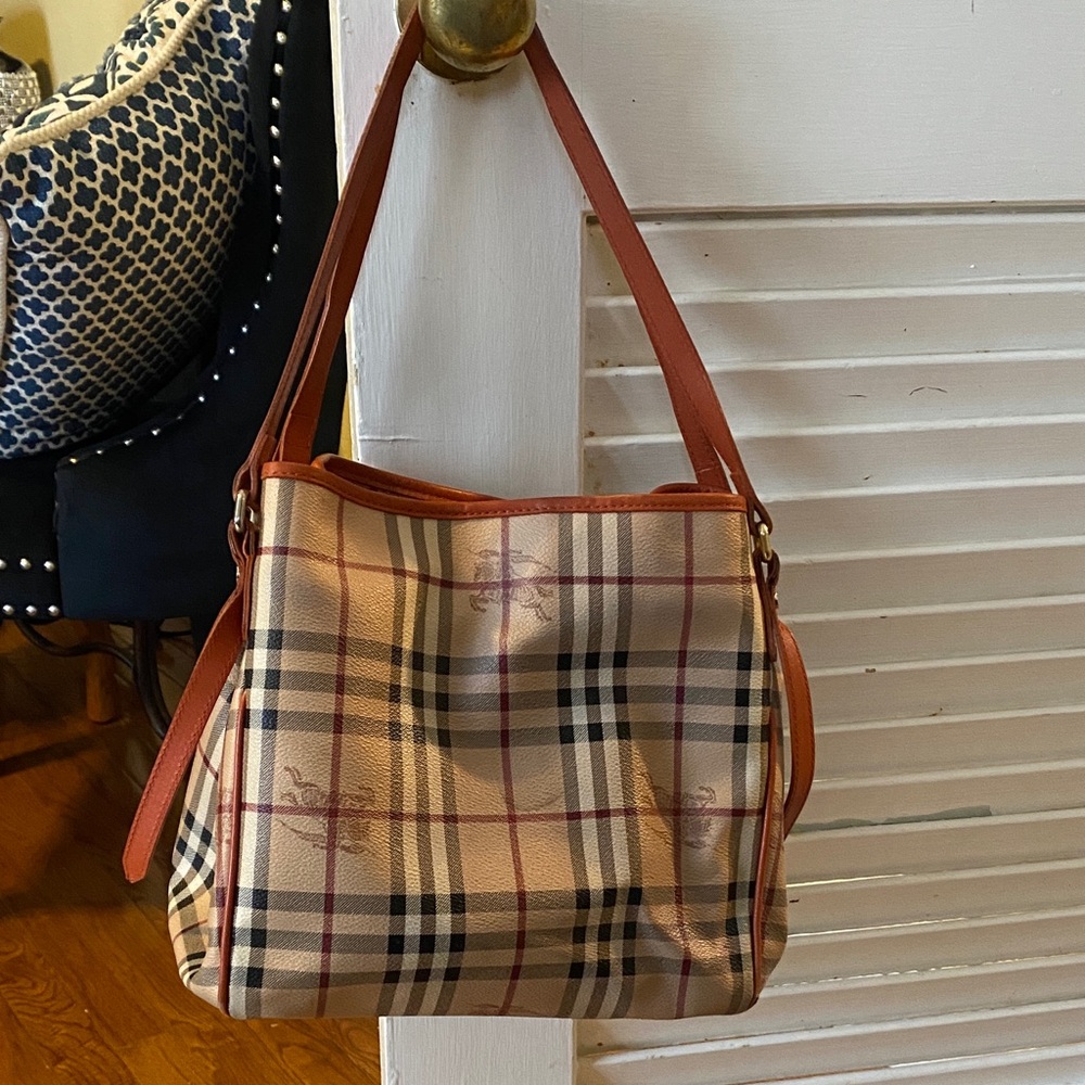 Burberry Beige and Brown Check Shoulder Bag